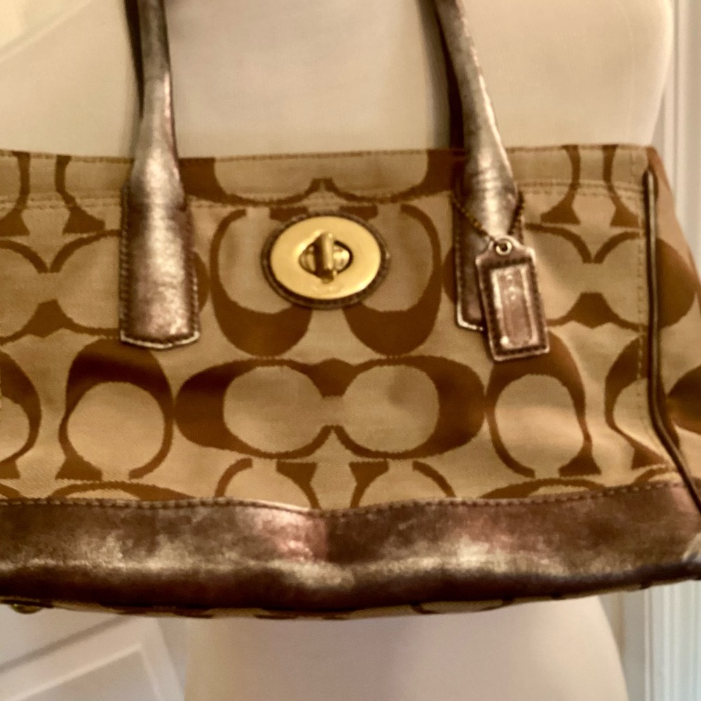 Coach Vintage Madeleine Metallic Brown Signature Canvas Tote